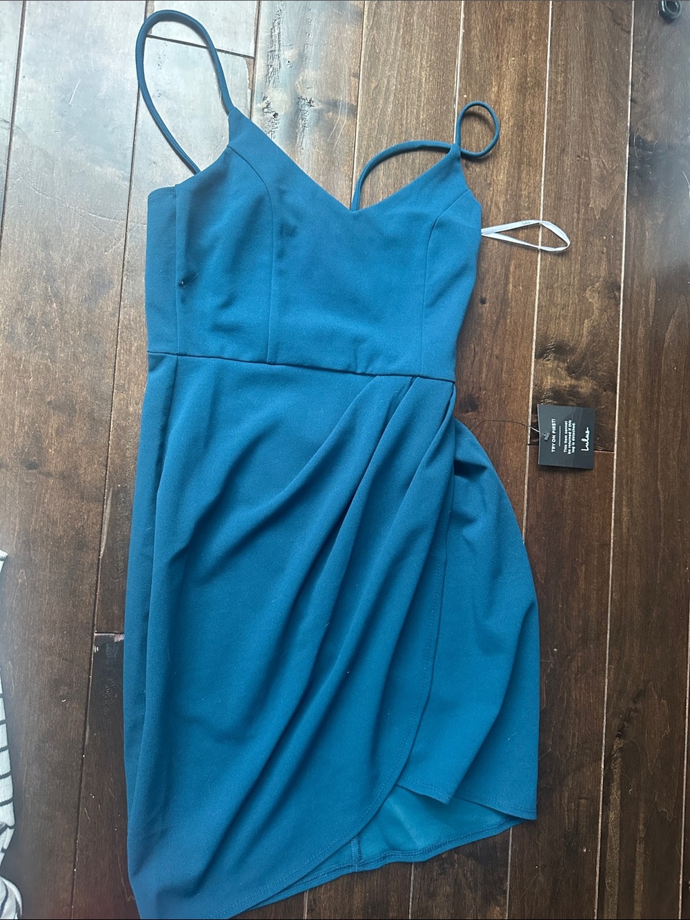 Lulu's Teal V-Neck Spaghetti Strap Mini Dress